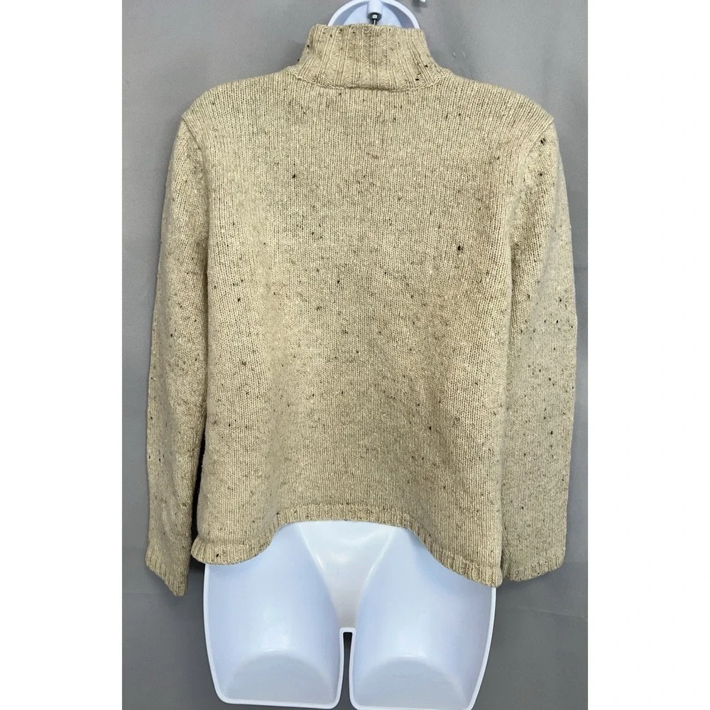 VTG Eddie Bauer 100% Wool Full Zip‎ Up Argyle Knit Sweater Sz Medium Beige Y2K